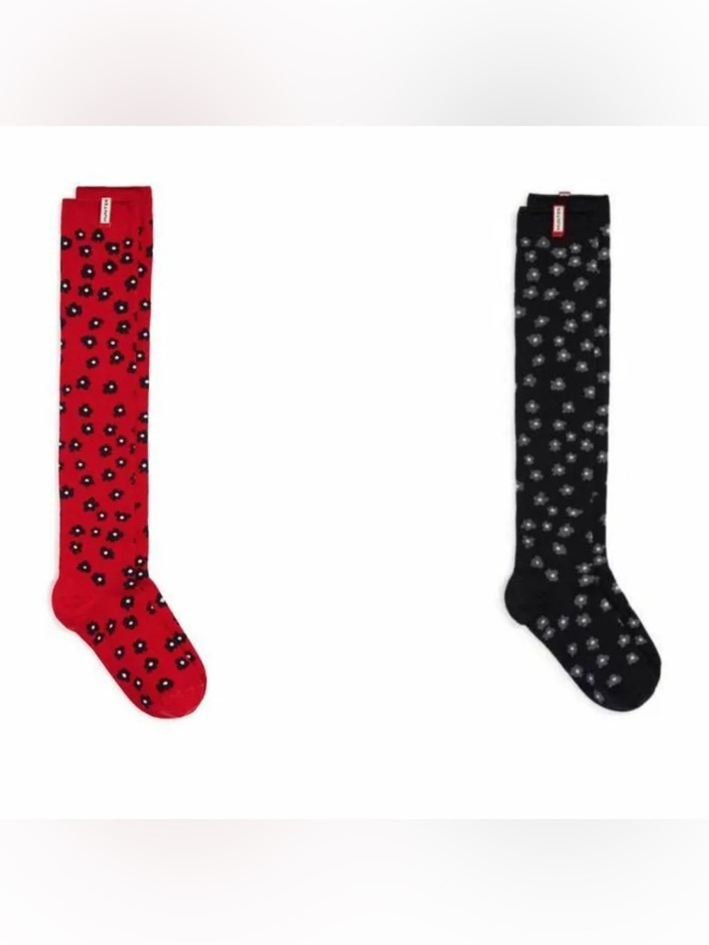 Hunter Gray Knee-High Socks with Blue Flower Print